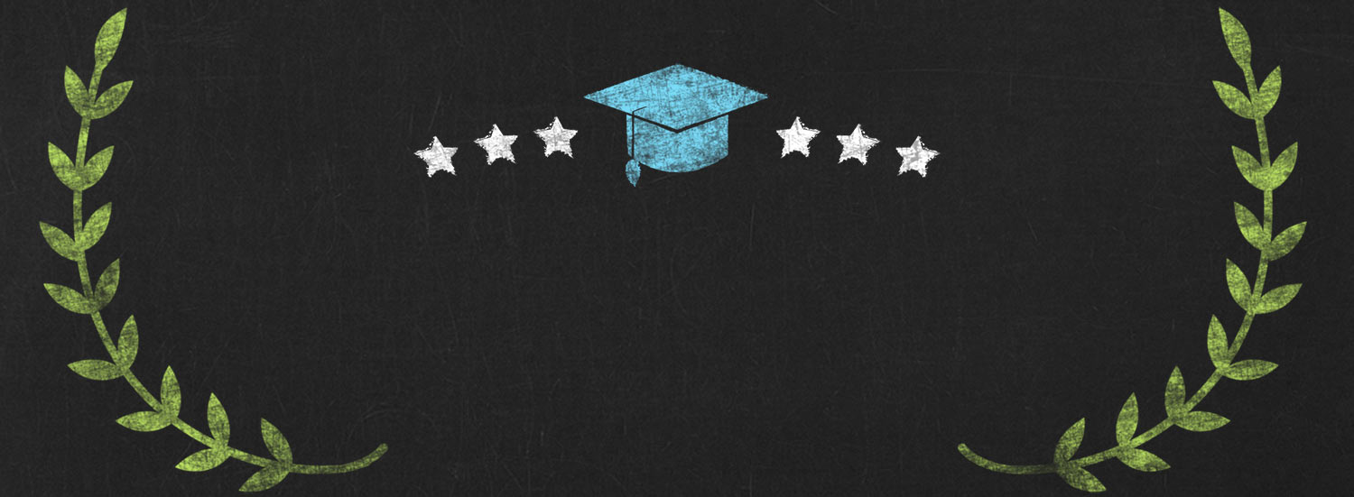 The HomeScholar graphic titled 'Homeschool Graduation Checklist.' Chalkboard-style design with a blue graduation cap, green laurel wreath, and silver stars, styled as if drawn with chalk.